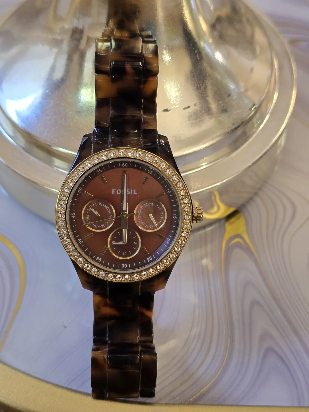 Fossil Women's Tortoiseshell Crystal-Accent Watch - Brown